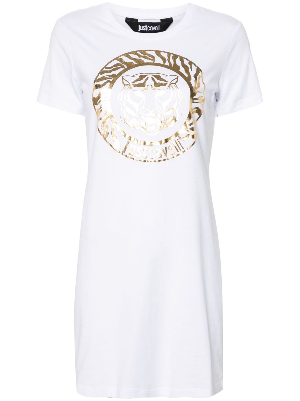 Just Cavalli Tiger Head 印花迷你连衣裙 - 白色