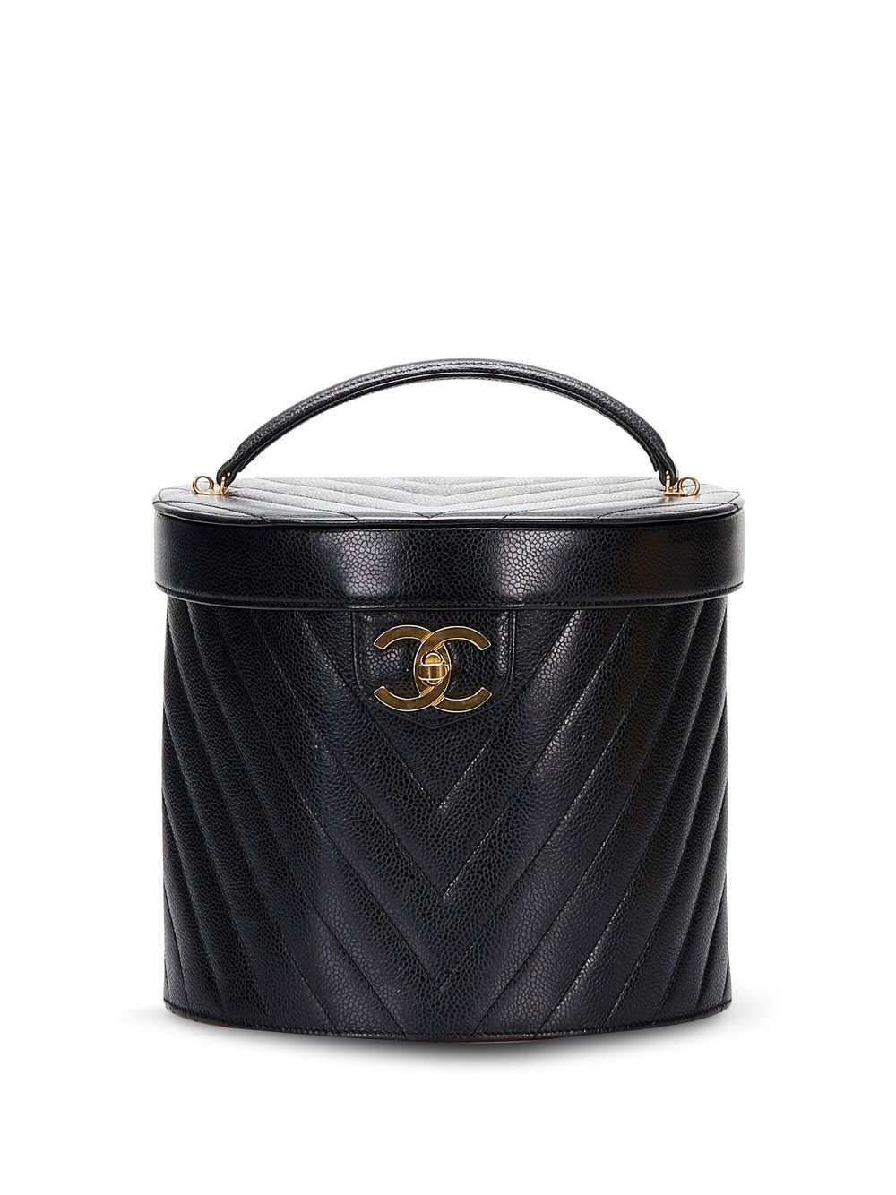 CHANEL Pre-Owned 人字纹图案绗缝化妆包 - 黑色