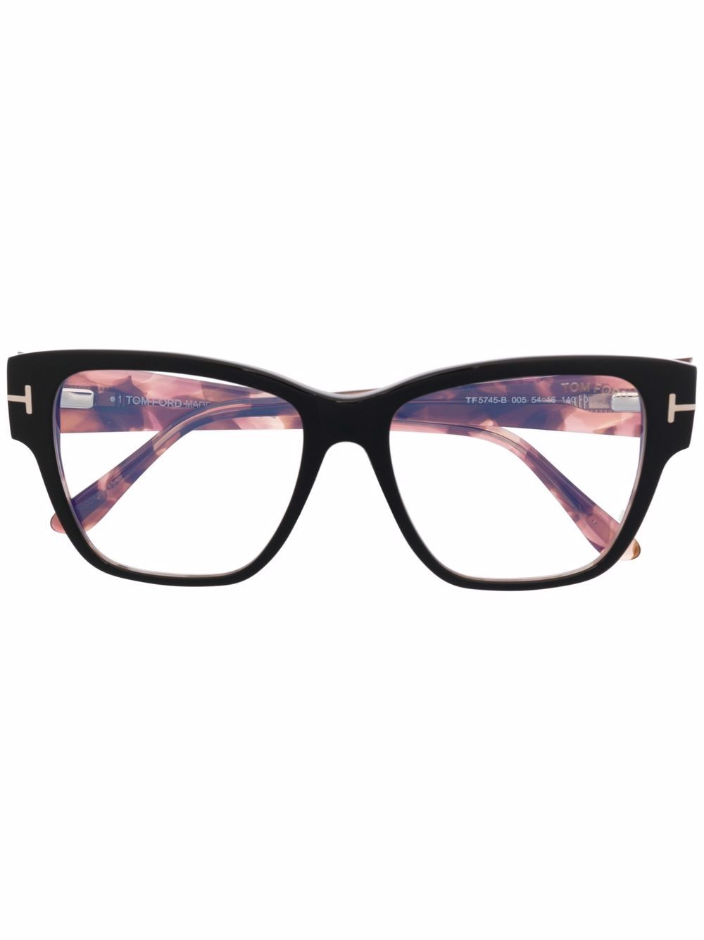 TOM FORD Eyewear 玳瑁纹方框眼镜 - 黑色