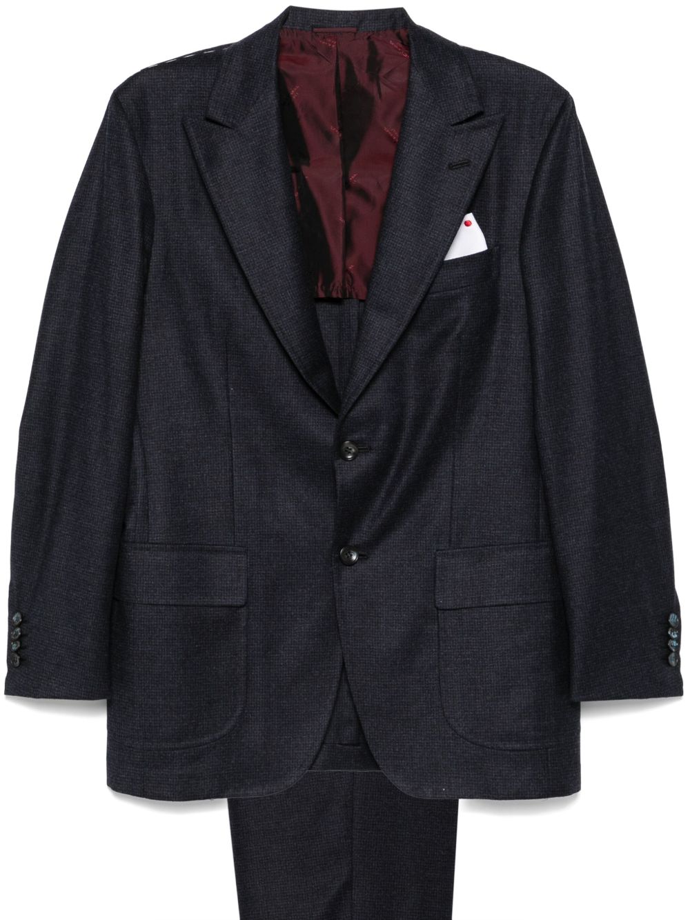 Kiton 双色格纹西装套装 - 蓝色