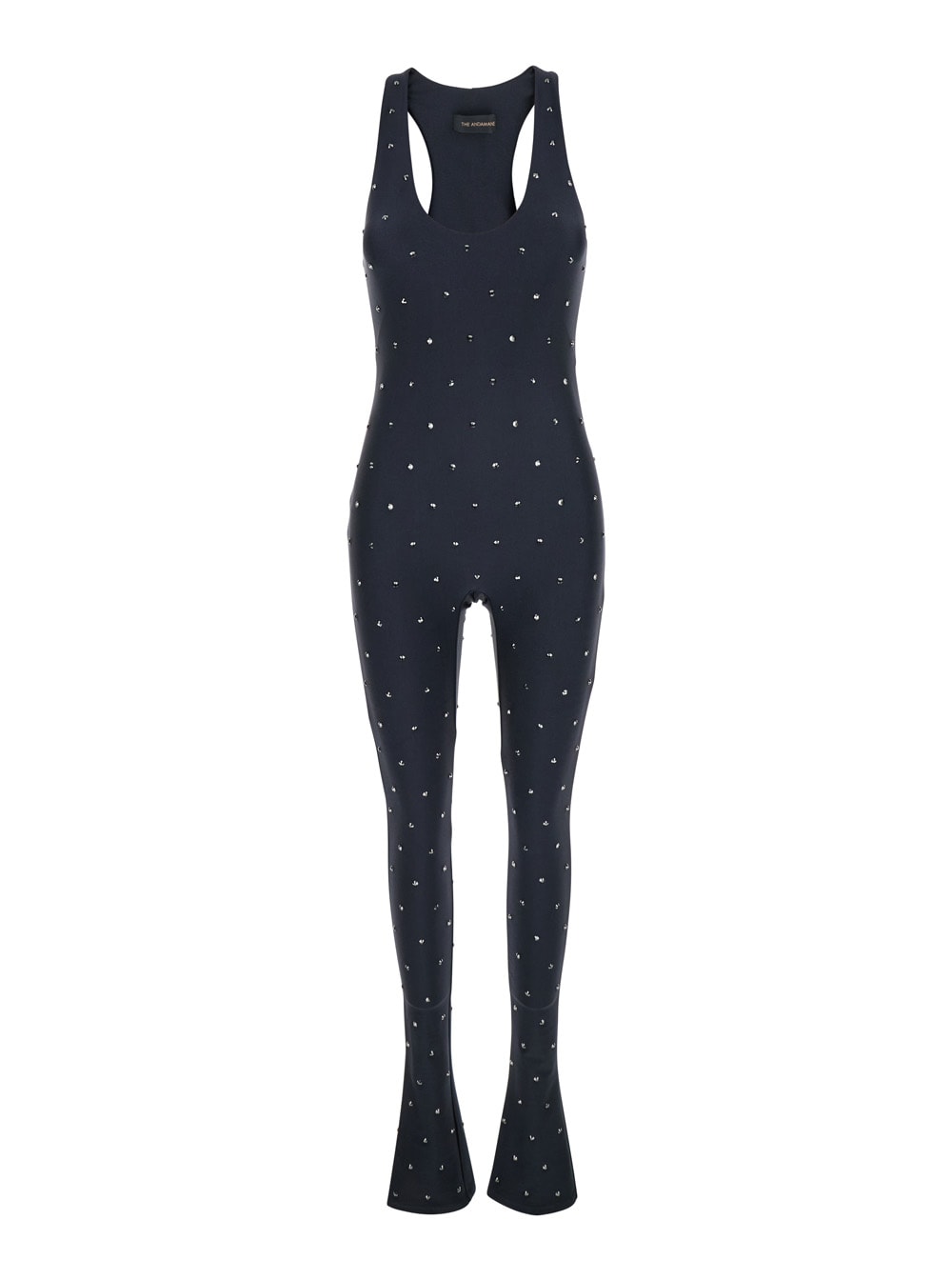 The Andamane tess Black Jumpsuit With All-over Crystal Applications In Stretch Jersey Woman