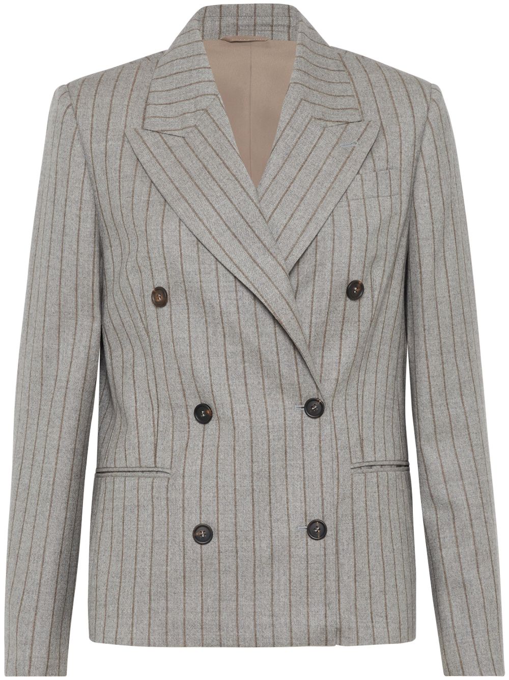 Brunello Cucinelli 细条纹双排扣西装夹克 - 灰色