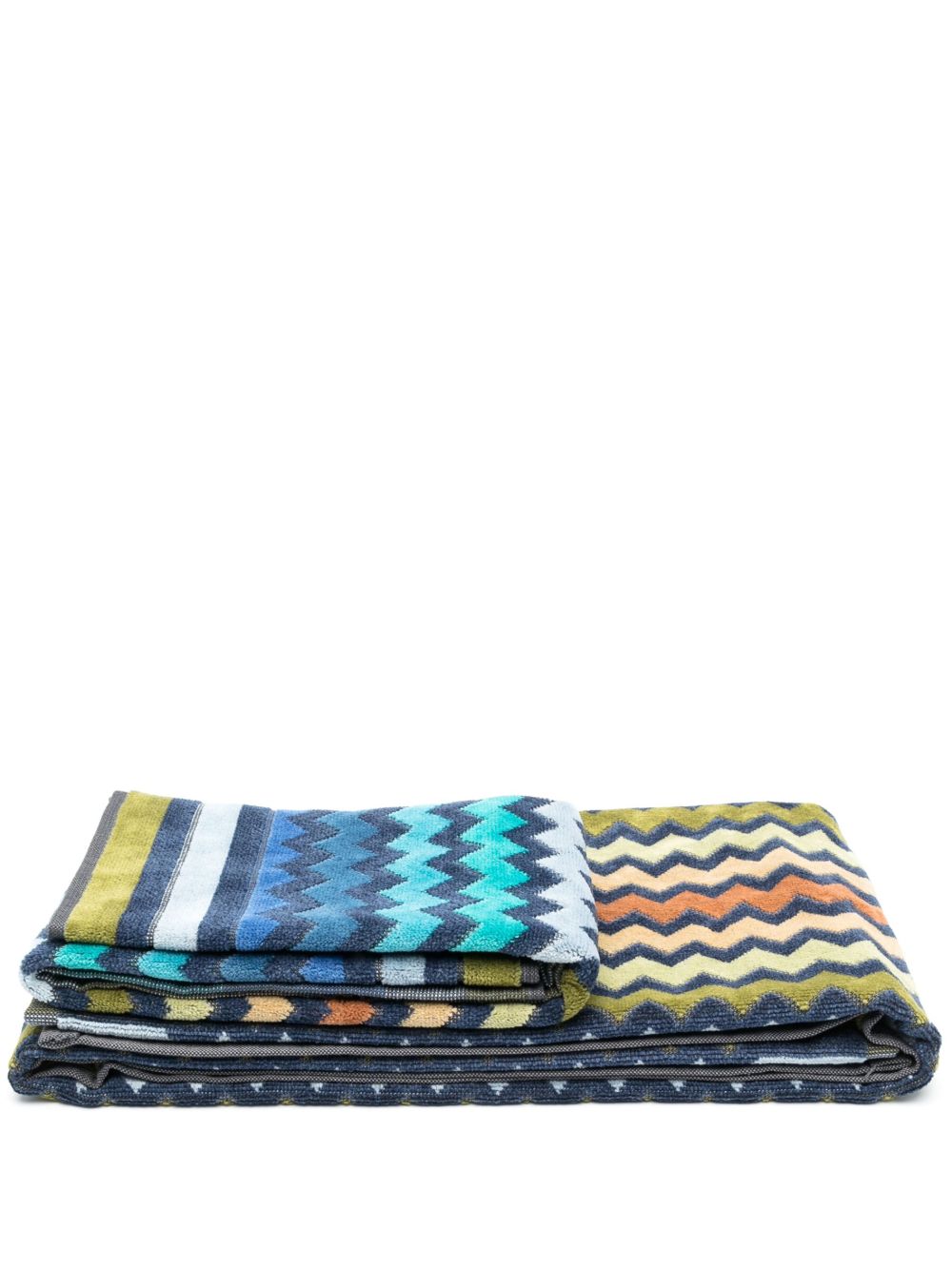 Missoni Home Z字形图案印花棉浴巾 - 蓝色