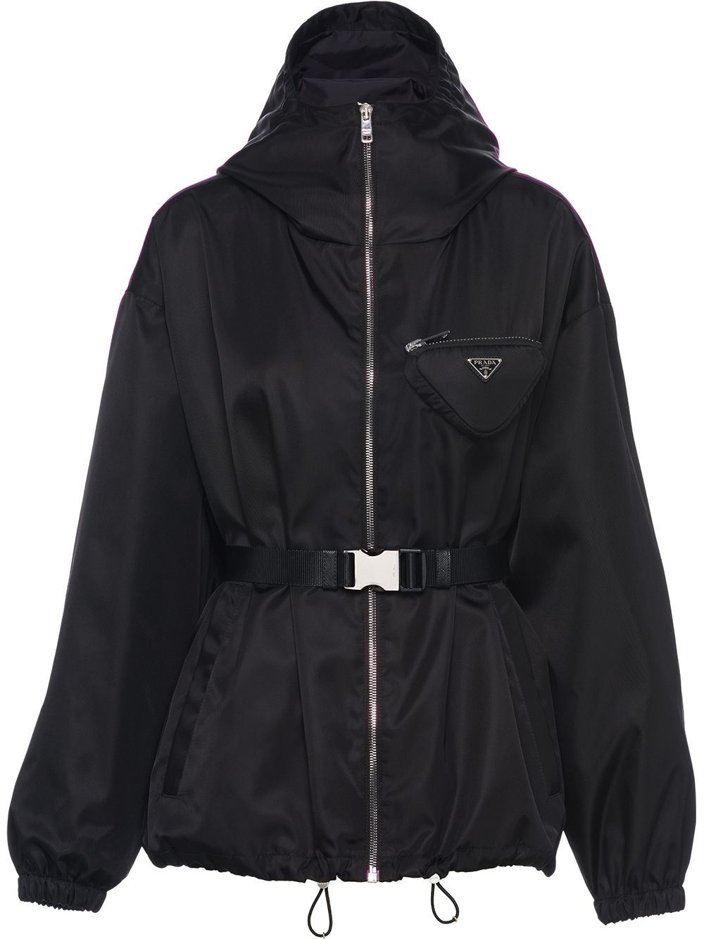Prada Re-Nylon小袋细节连帽夹克 - 黑色