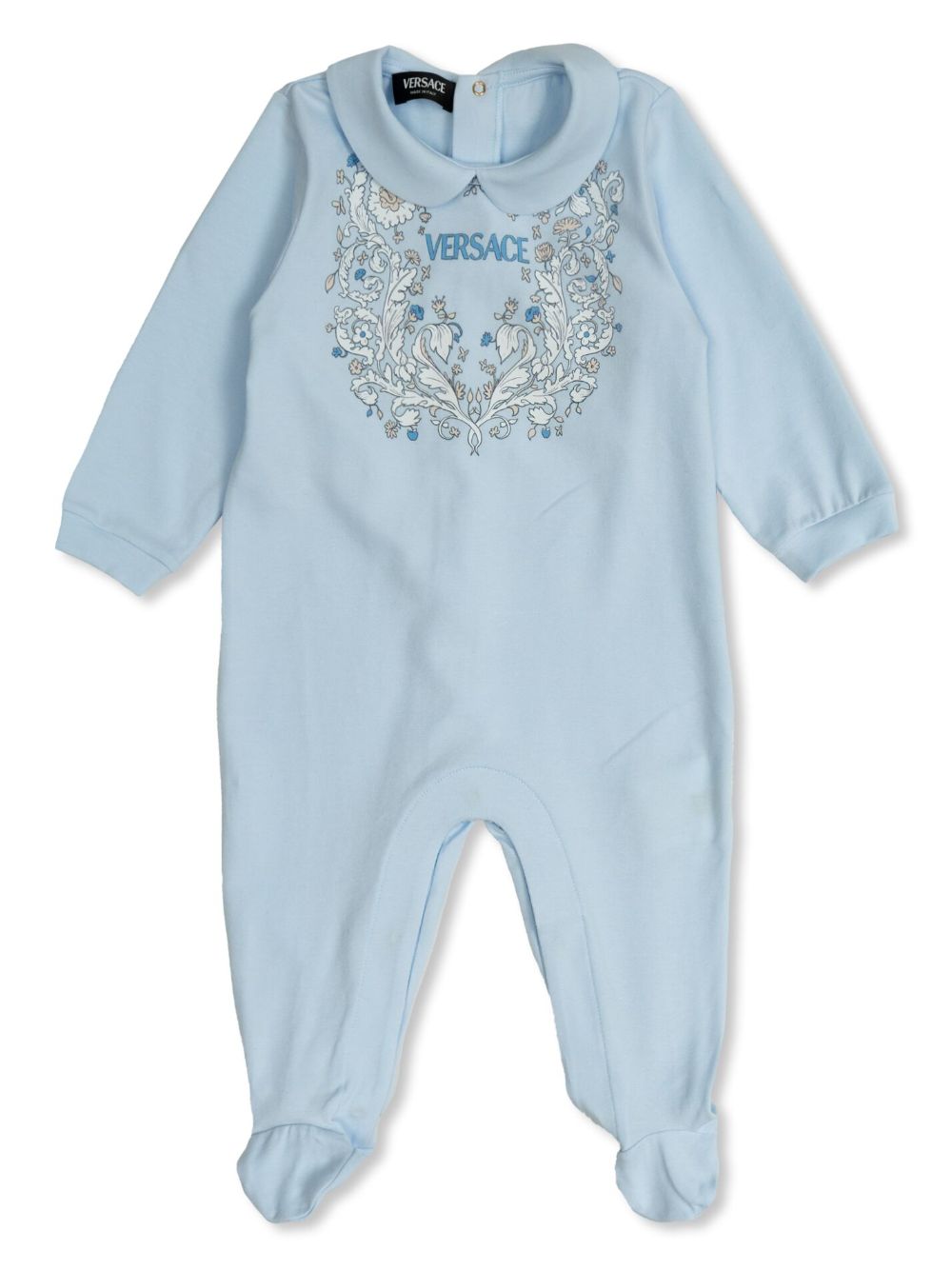 Versace Kids logo印花连体衣 - 蓝色