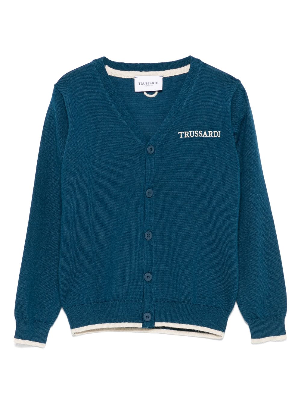 TRUSSARDI JUNIOR logo刺绣开衫 - 蓝色