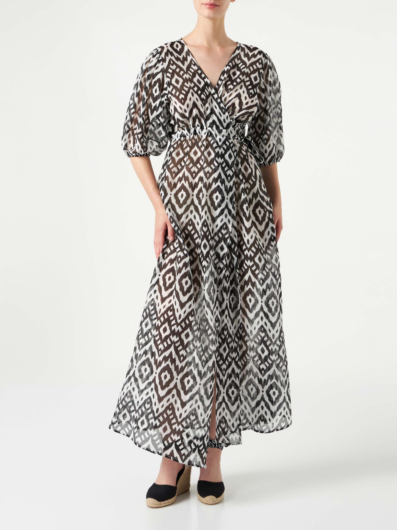MC2 Saint Barth Cotton And Silk Long Dress Bliss With Ikat Print