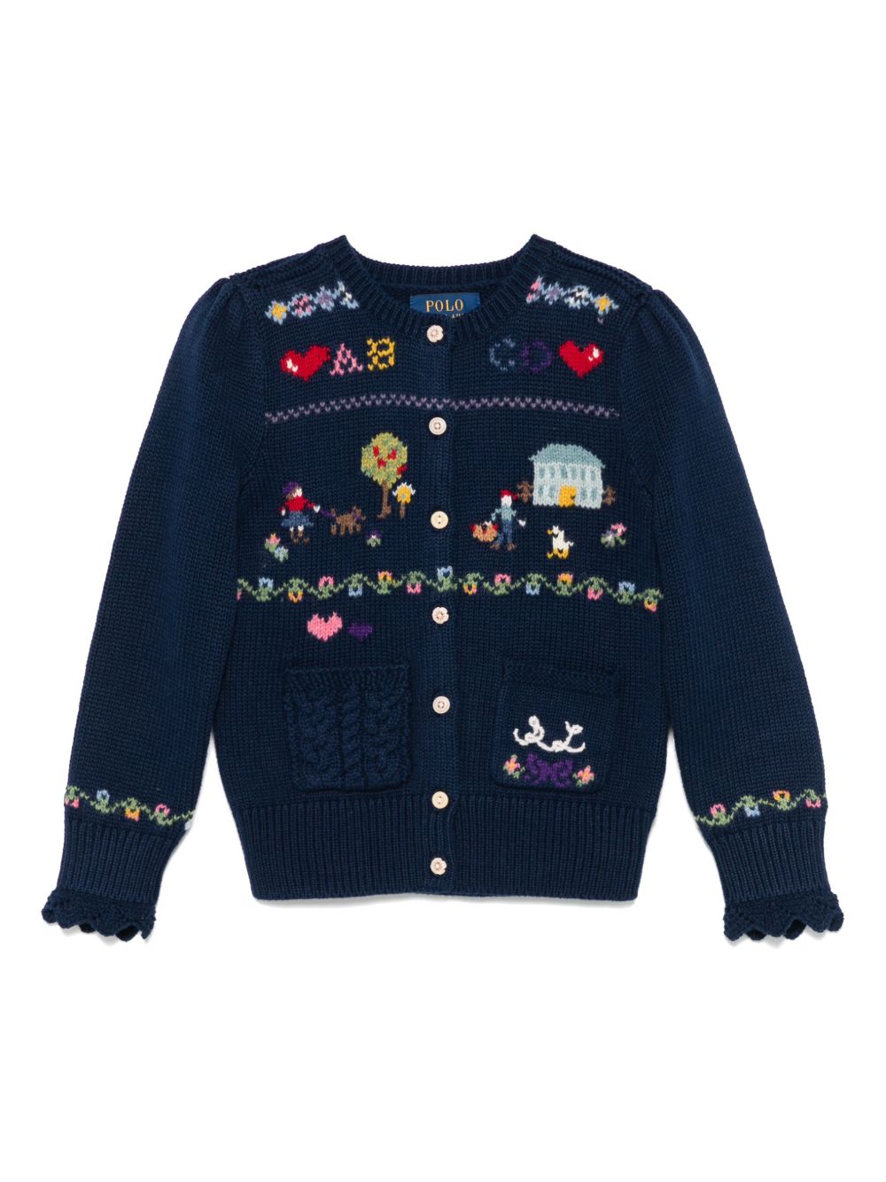 POLO RALPH LAUREN KIDS 图案刺绣开衫 - 蓝色
