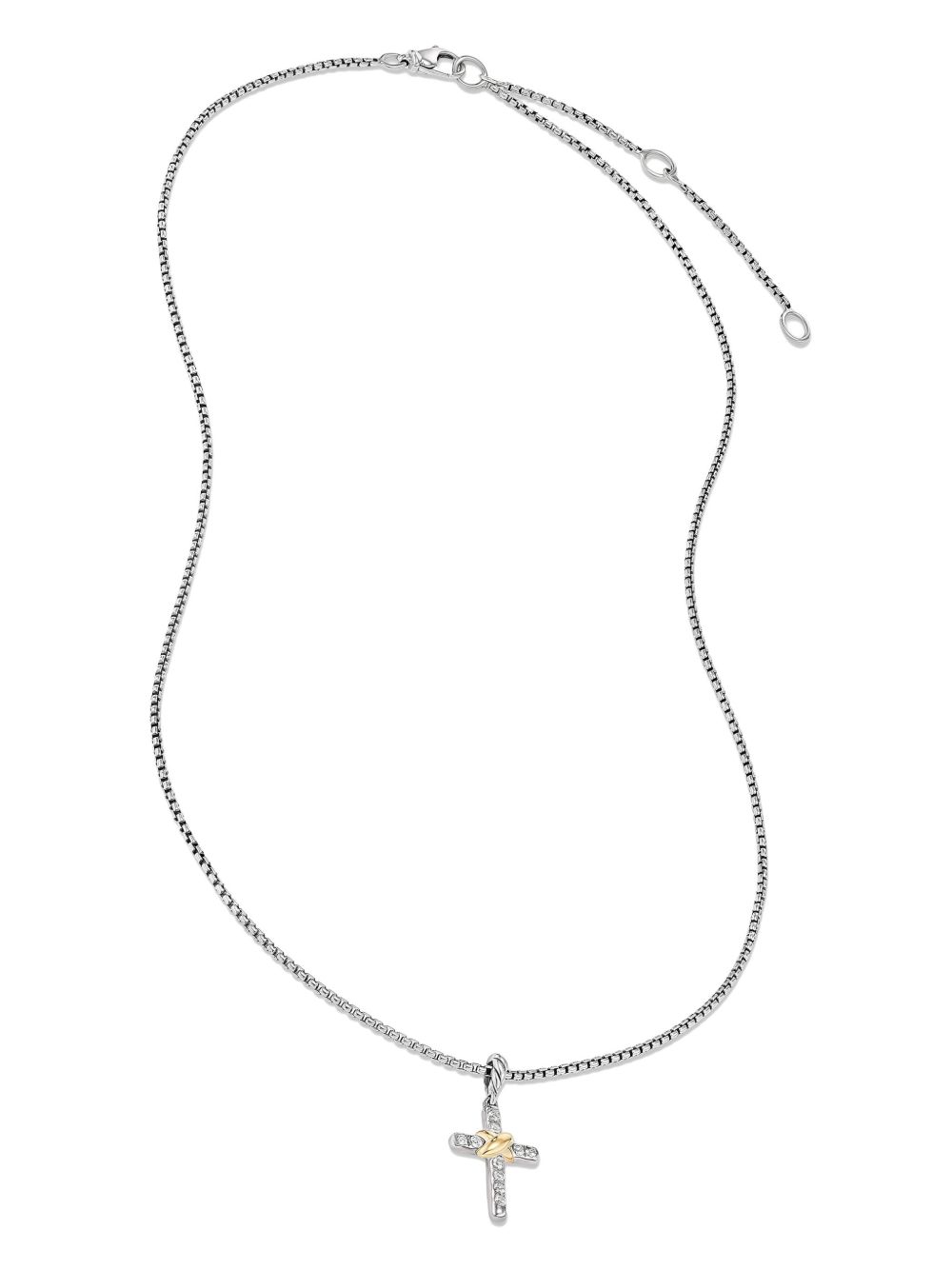 David Yurman 纯银 Petite Cross 钻石项链 - 银色
