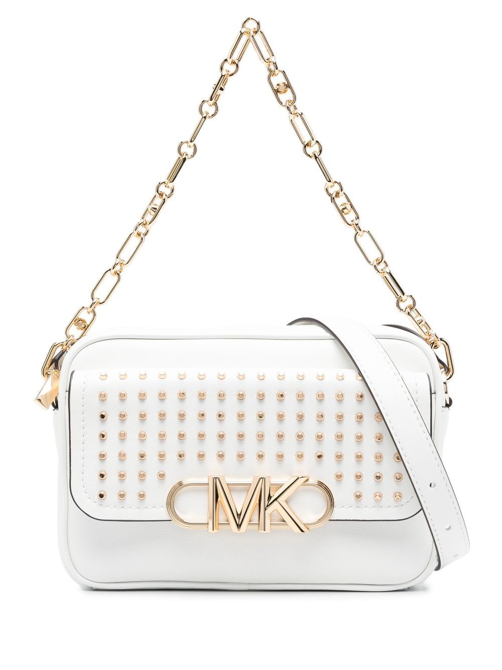 Michael Michael Kors logo标牌皮质斜挎包 - 白色