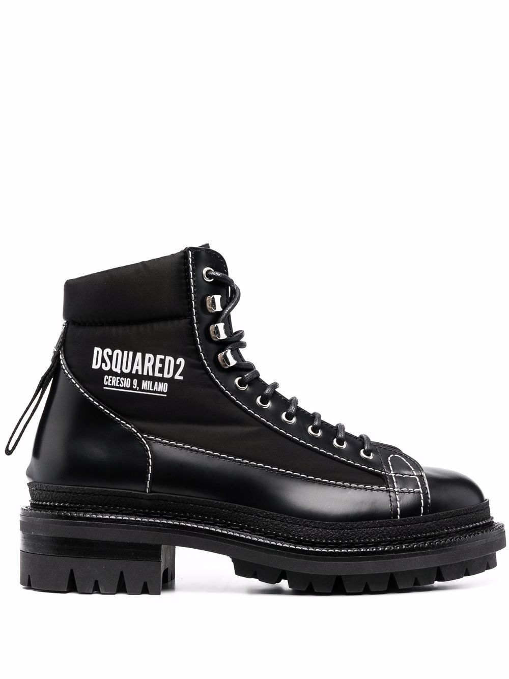 DSQUARED2 D2次方 logo印花拼接短靴 - 黑色