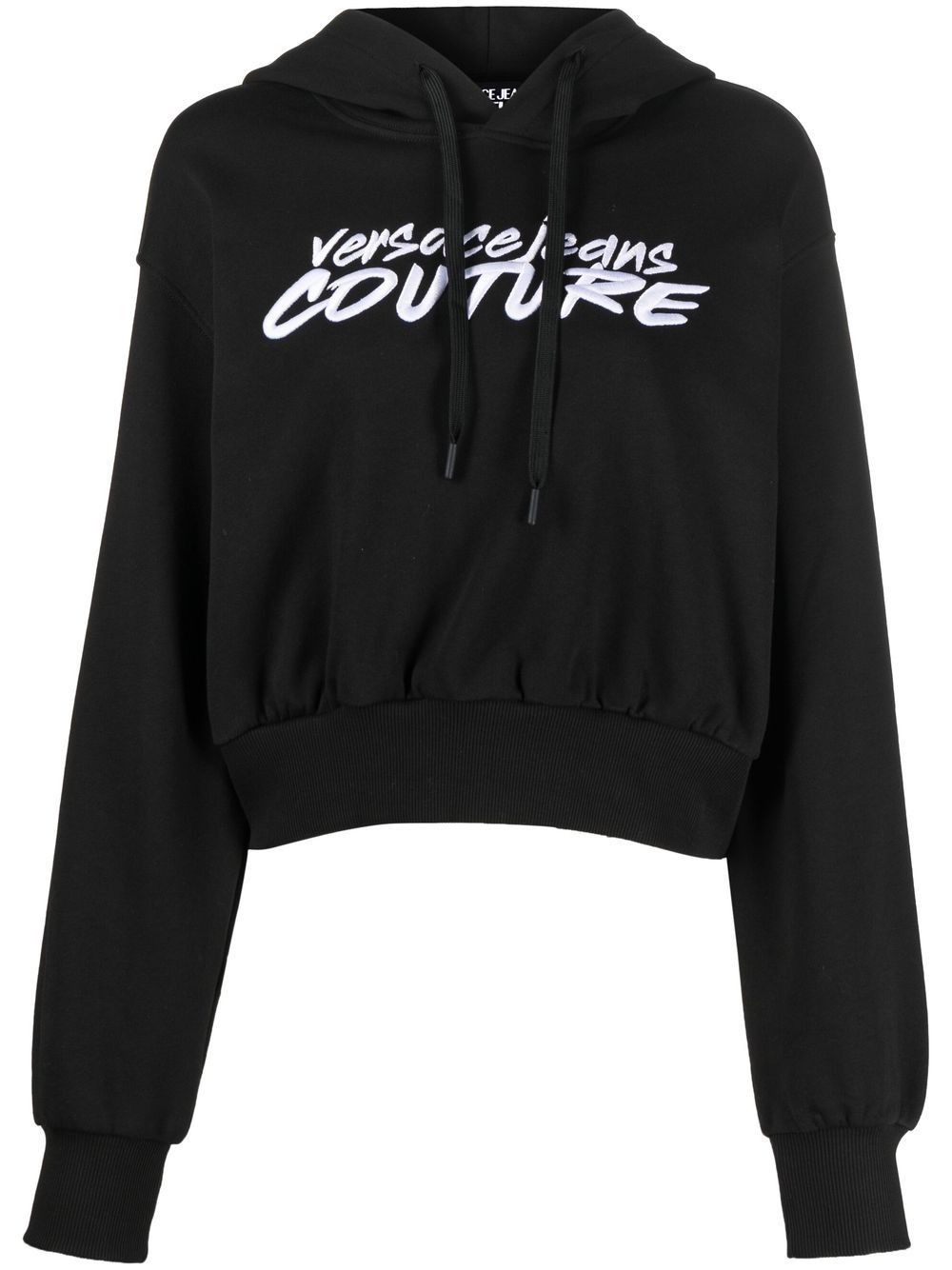Versace Jeans Couture 范思哲 logo刺绣短款连帽衫 - 黑色