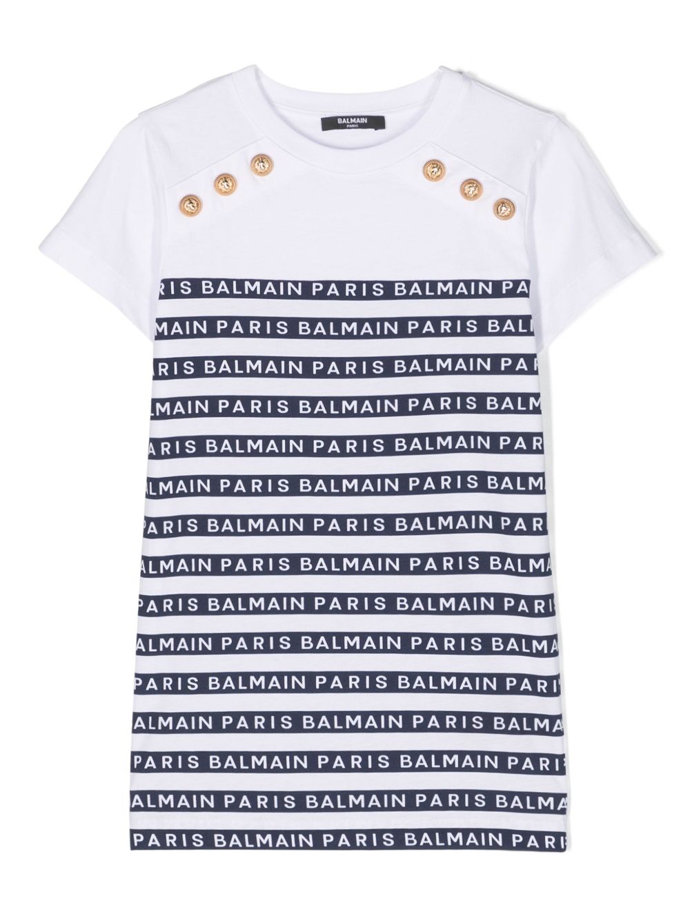 Balmain Kids 条纹棉T恤式连衣裙 - 白色