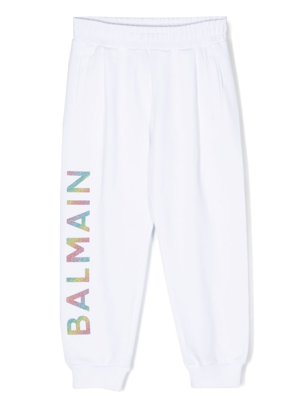 Balmain Kids logo印花松紧运动裤 - 白色