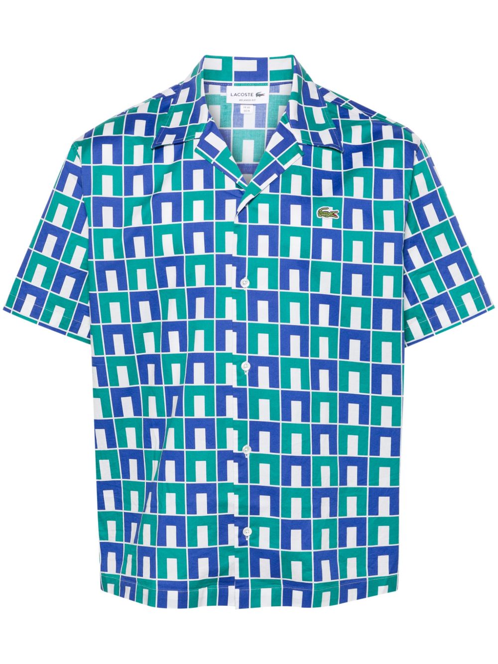 Lacoste 几何图案印花棉衬衫 - 绿色