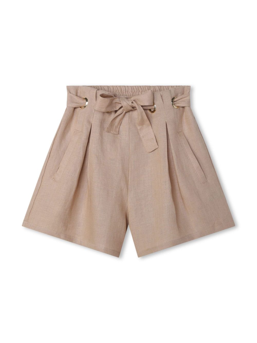 Chloé Kids logo刺绣亚麻短裤 - 中性色