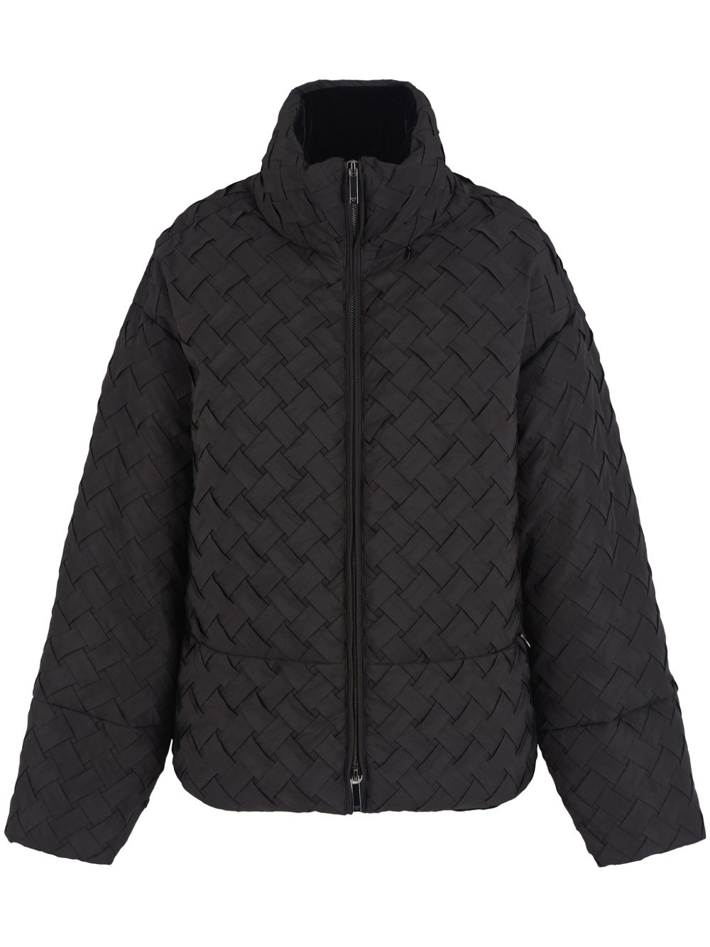 Emporio Armani 篮状编织高领夹克 - 黑色
