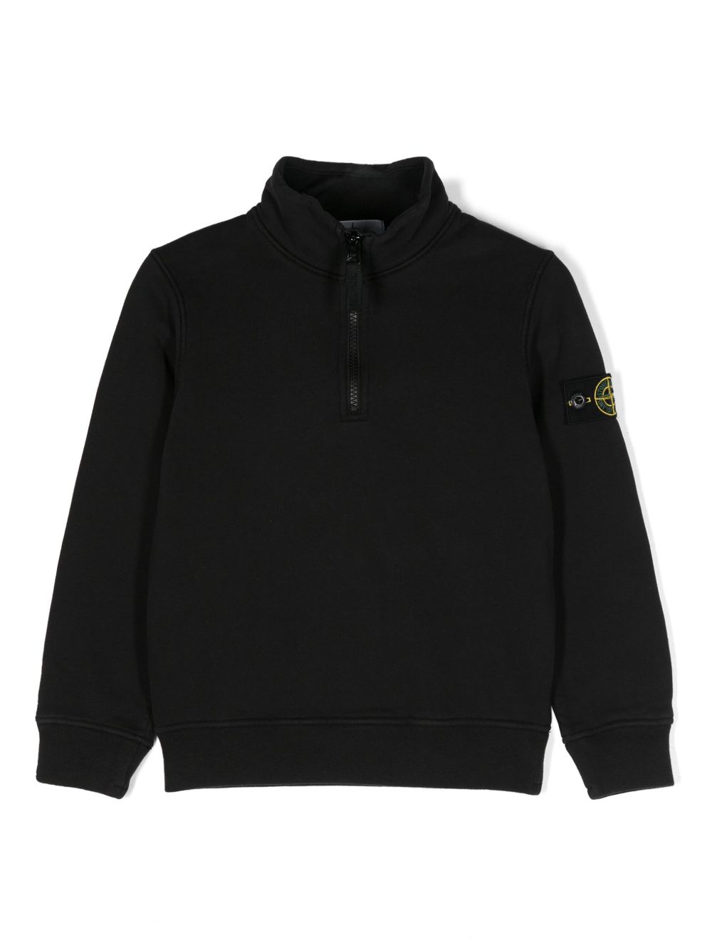Stone Island Junior 罗盘徽章拉链领卫衣 - 黑色