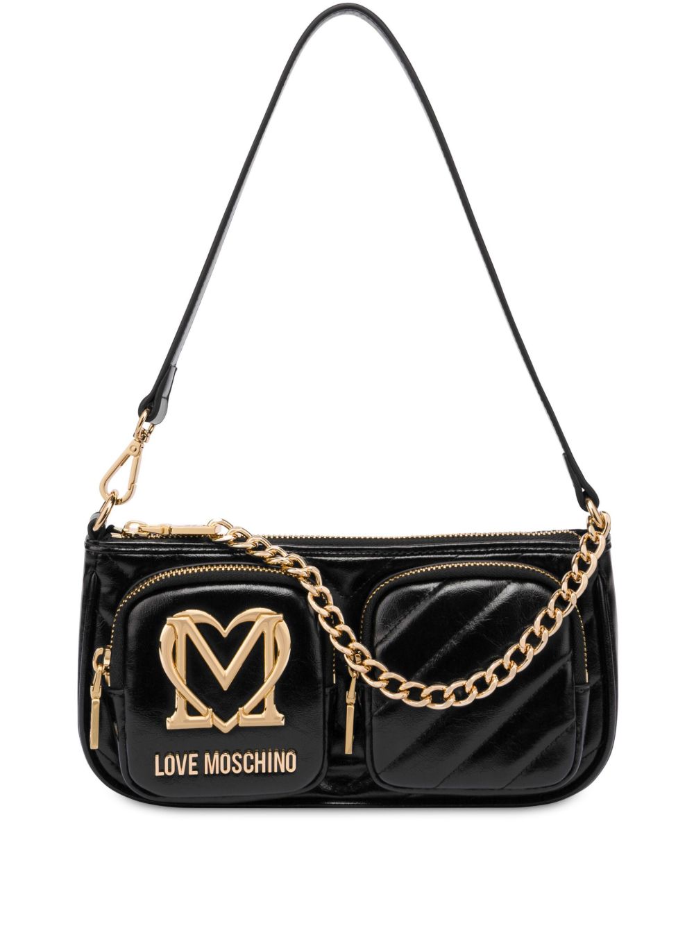 Love Moschino logo标牌单肩包 - 黑色