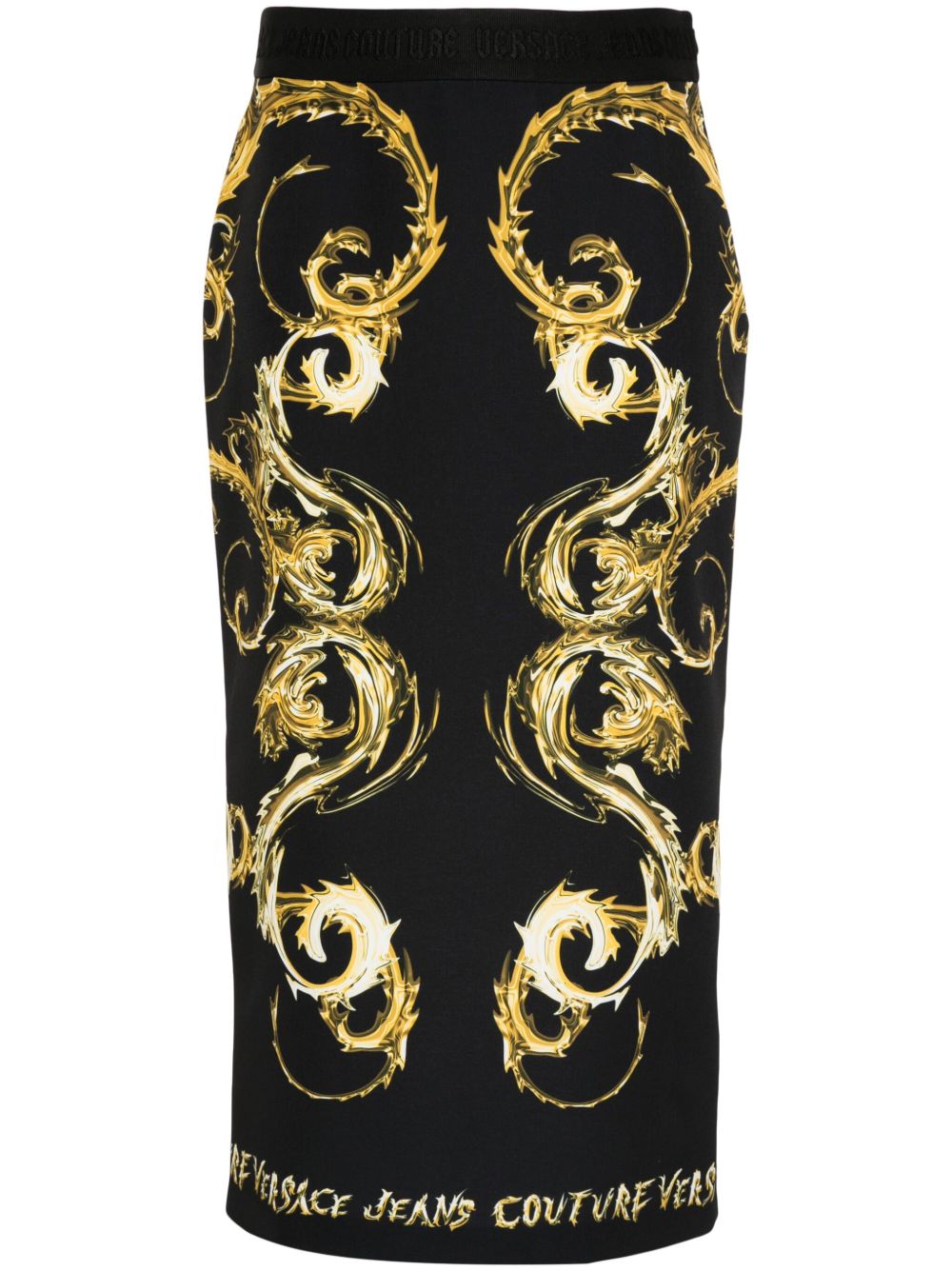 Versace Jeans Couture Watercolor Couture 印花中长半身裙 - 黑色