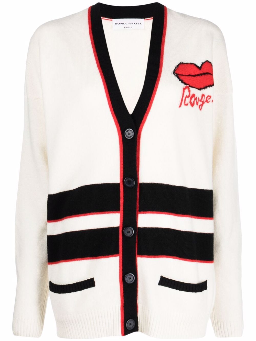 Sonia Rykiel 条纹边饰长款开衫 - 中性色