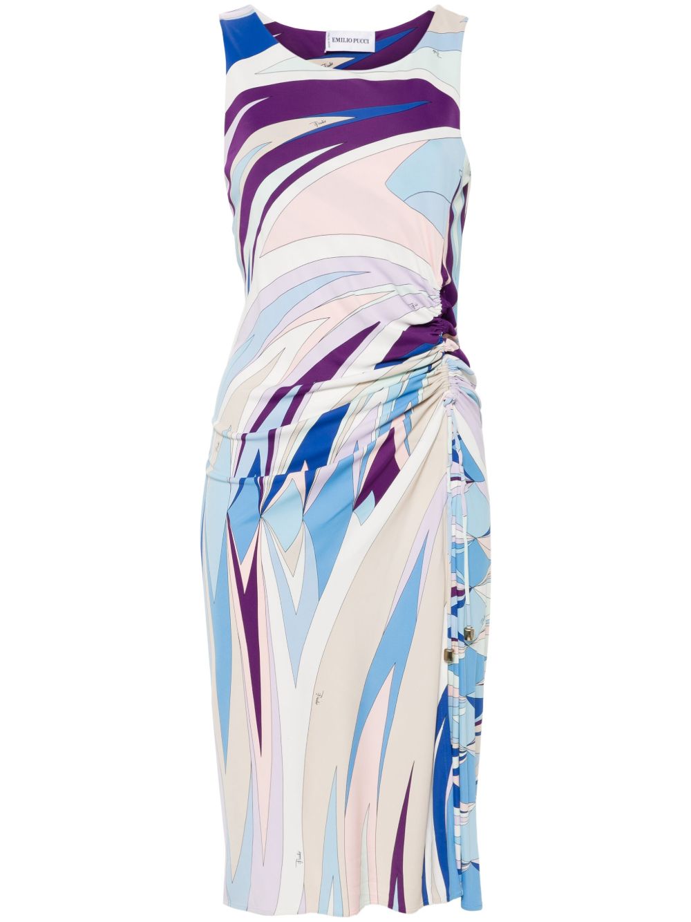 PUCCI Pre-Owned 图案印花褶饰中长连衣裙 - 紫色