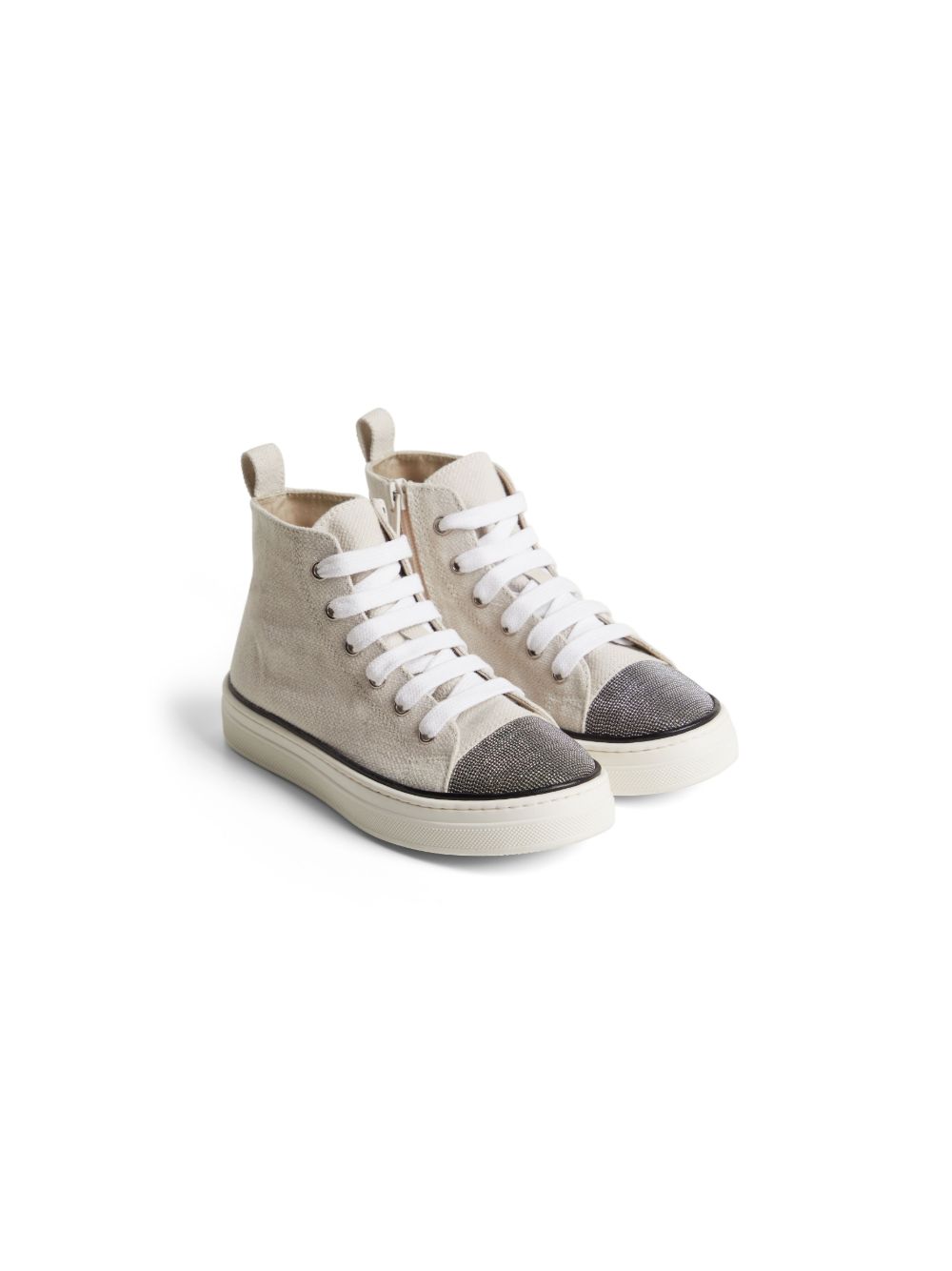Brunello Cucinelli Kids Monili 珠饰缀饰帆布运动鞋 - 中性色