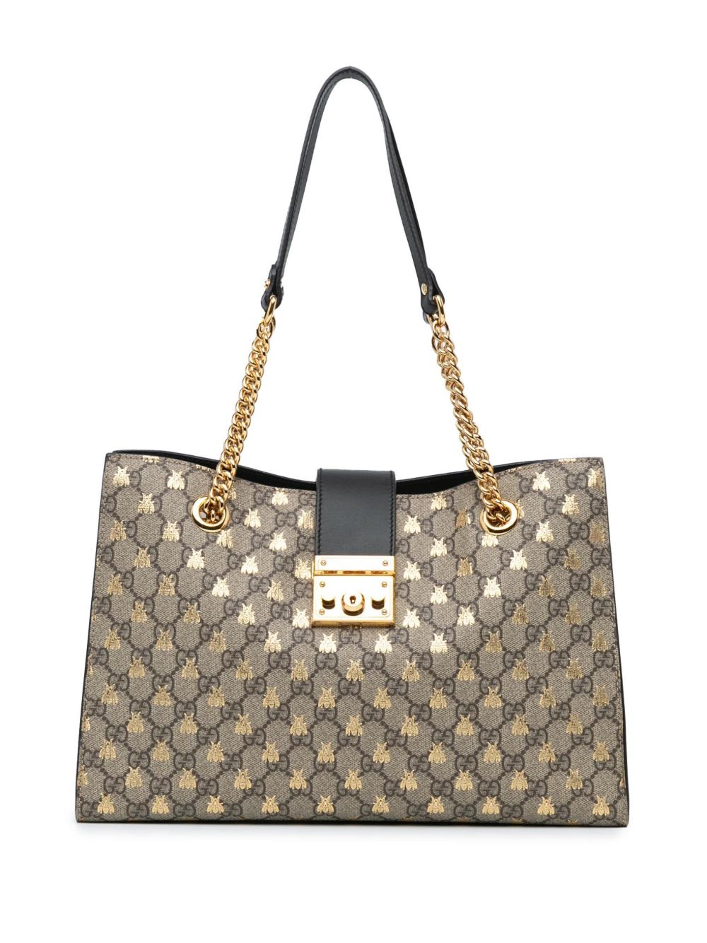 Gucci Pre-Owned GG Supreme Bees Padlock 中号手提包（2016-2024年典藏款） - 褐色
