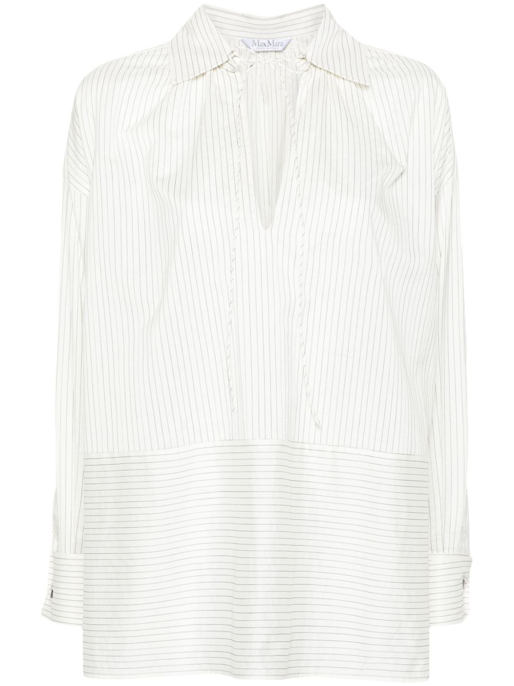 Max Mara 细条纹宽领衬衫 - 白色