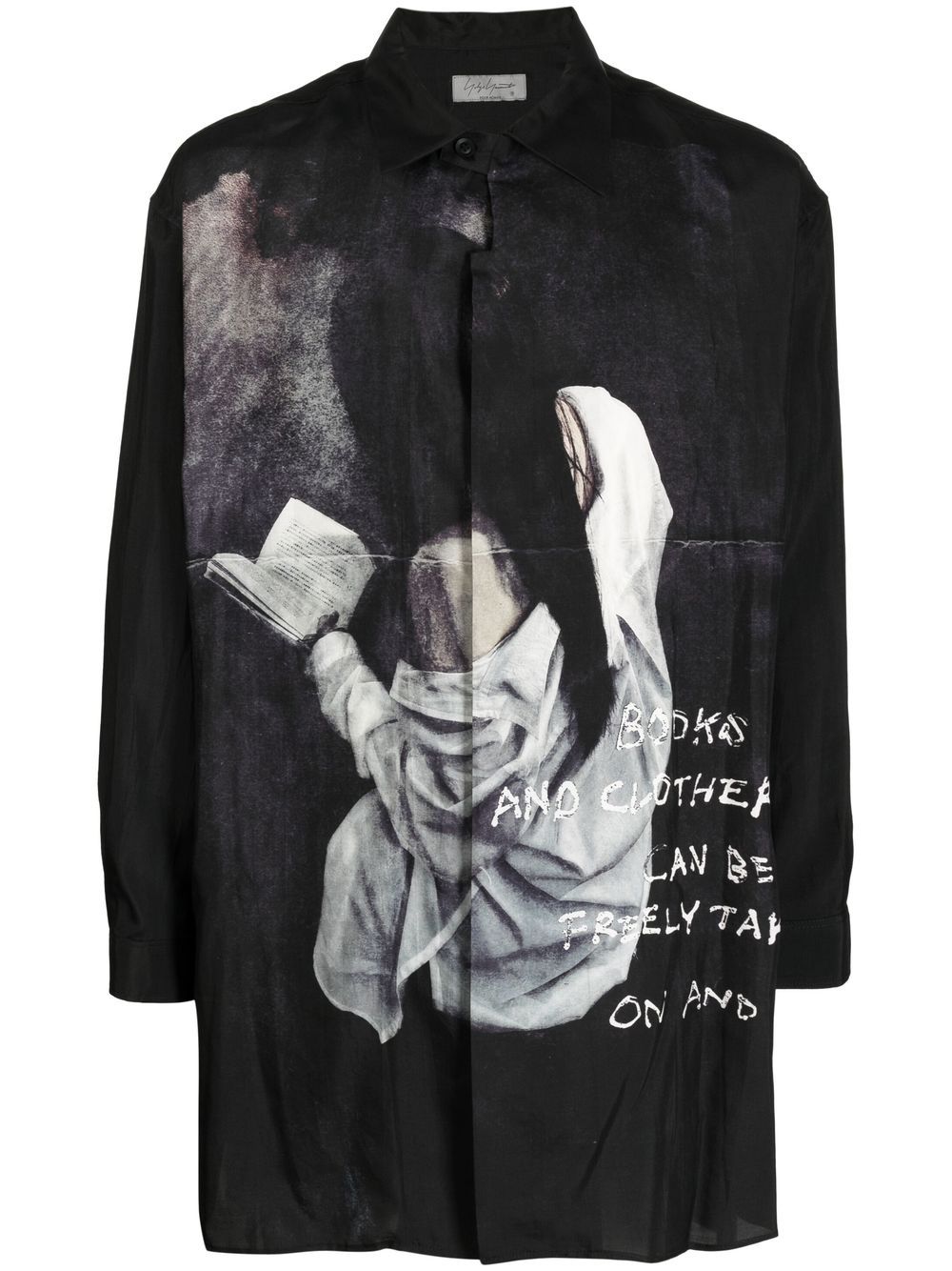 Yohji Yamamoto 图案印花长袖衬衫 - 黑色