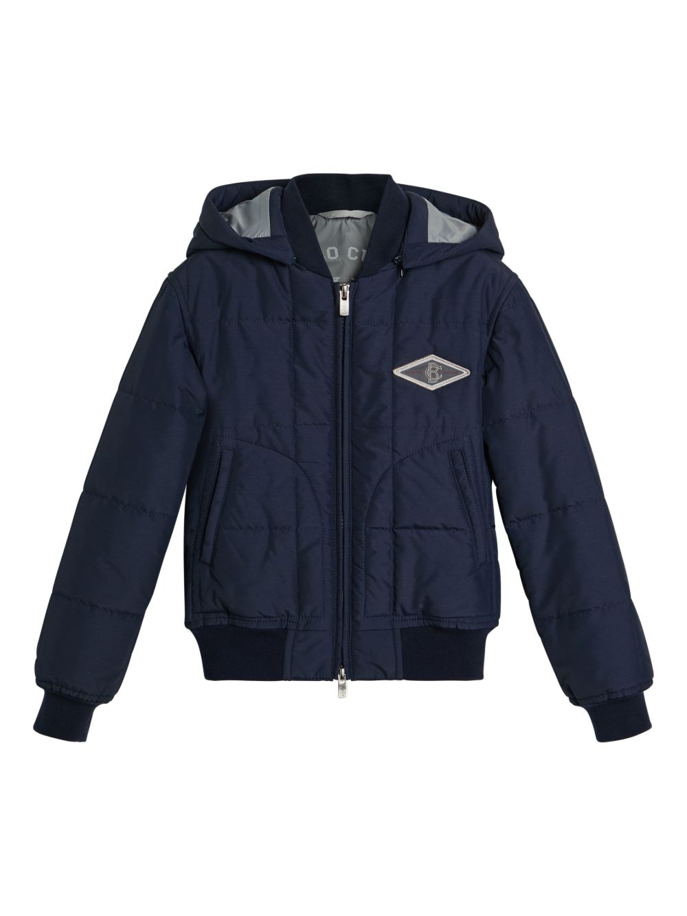 Brunello Cucinelli Kids logo贴花蓬松夹克 - 蓝色