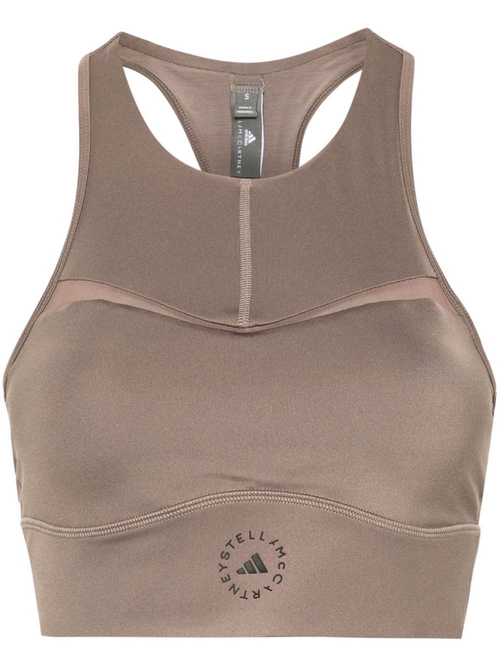 adidas by Stella McCartney logo印花挖背运动文胸 - 褐色