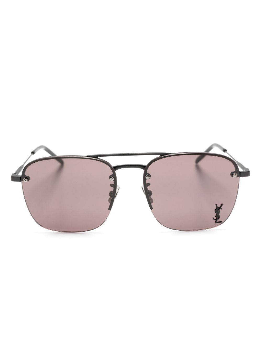 Saint Laurent Eyewear logo标牌方框太阳眼镜 - 黑色