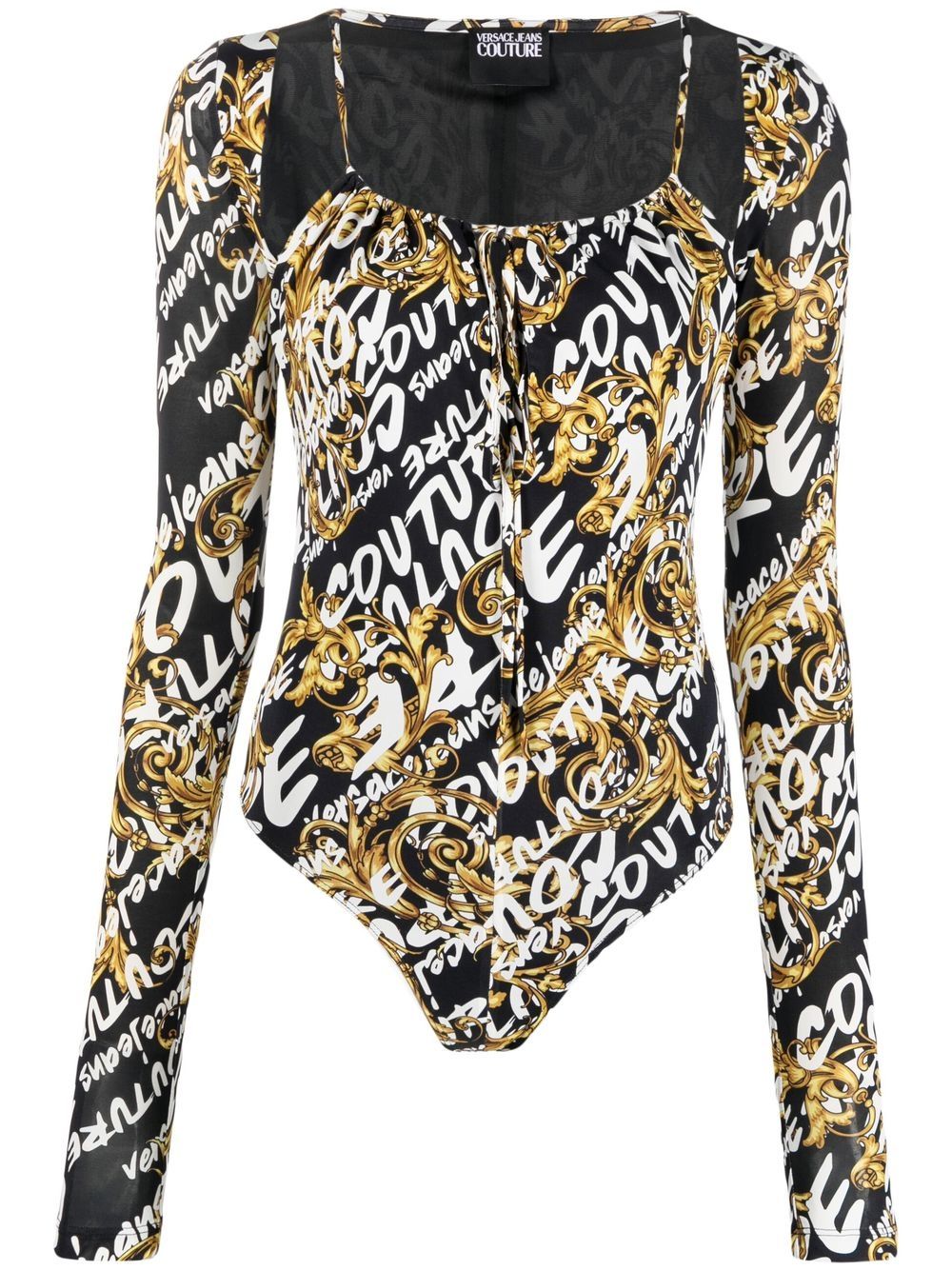 Versace Jeans Couture 范思哲 logo印花长袖连体紧身衣 - 黑色