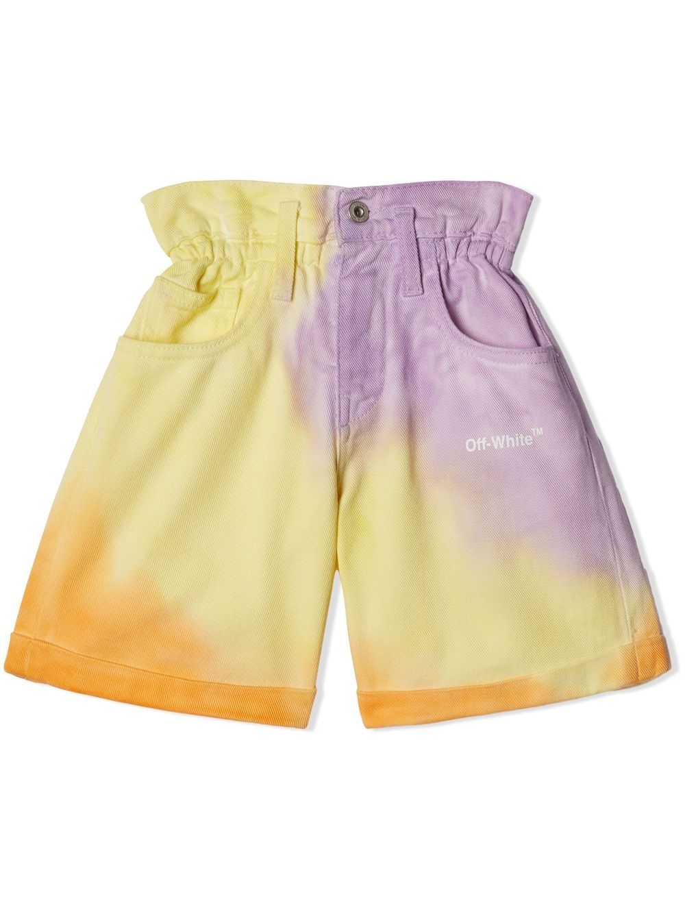 Off-White Kids Helvetica 扎染高腰短裤 - 黄色