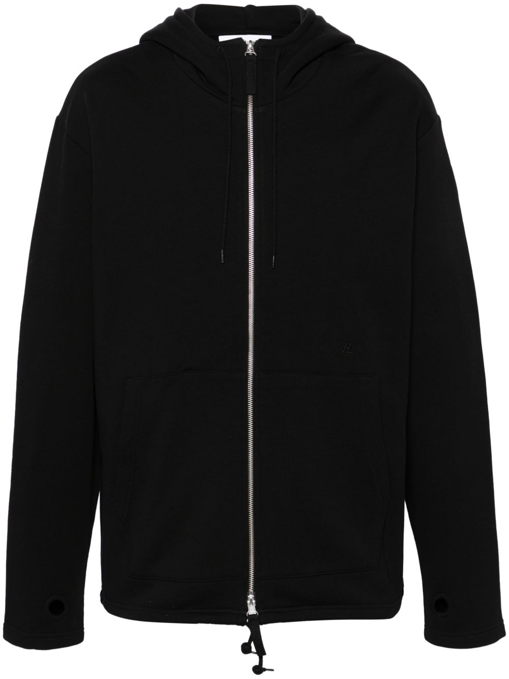 Helmut Lang logo刺绣棉连帽衫 - 黑色