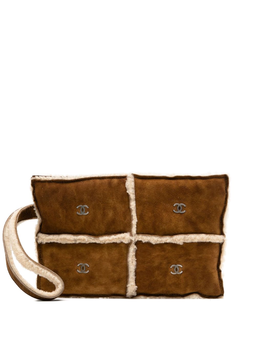 CHANEL Pre-Owned 2000 shearling suede clutch - 褐色