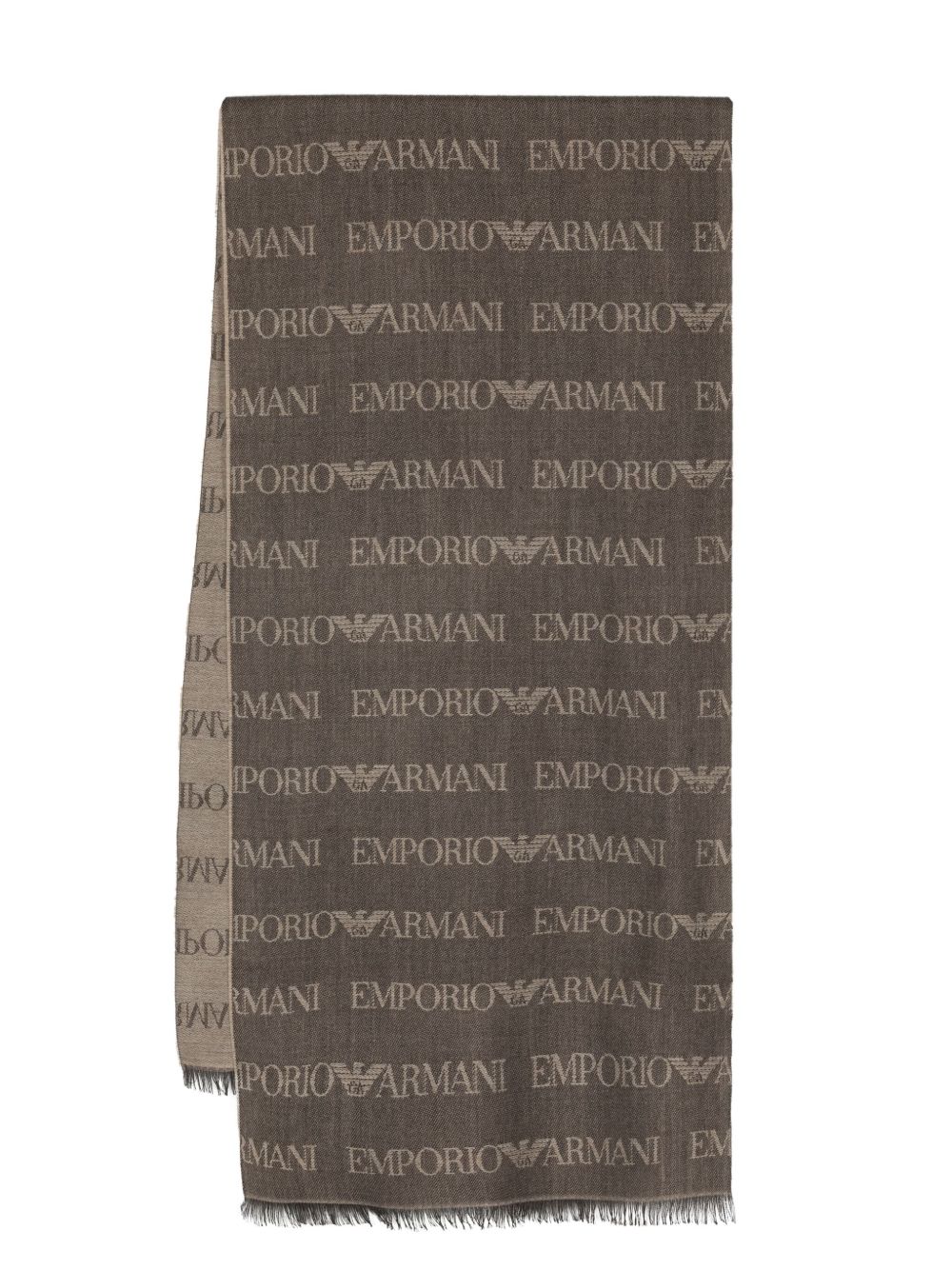 Emporio Armani 经典logo图案针织围巾 - 褐色