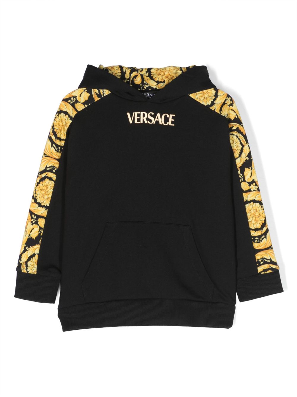 Versace Kids Barocco Kids 印花棉连帽衫 - 黑色