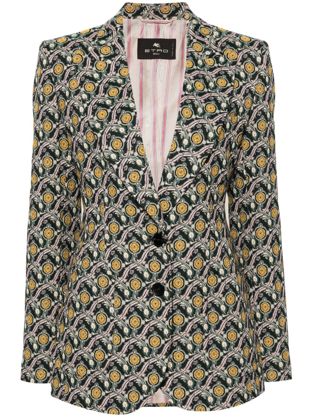 ETRO 图案提花单排扣西装夹克 - 绿色