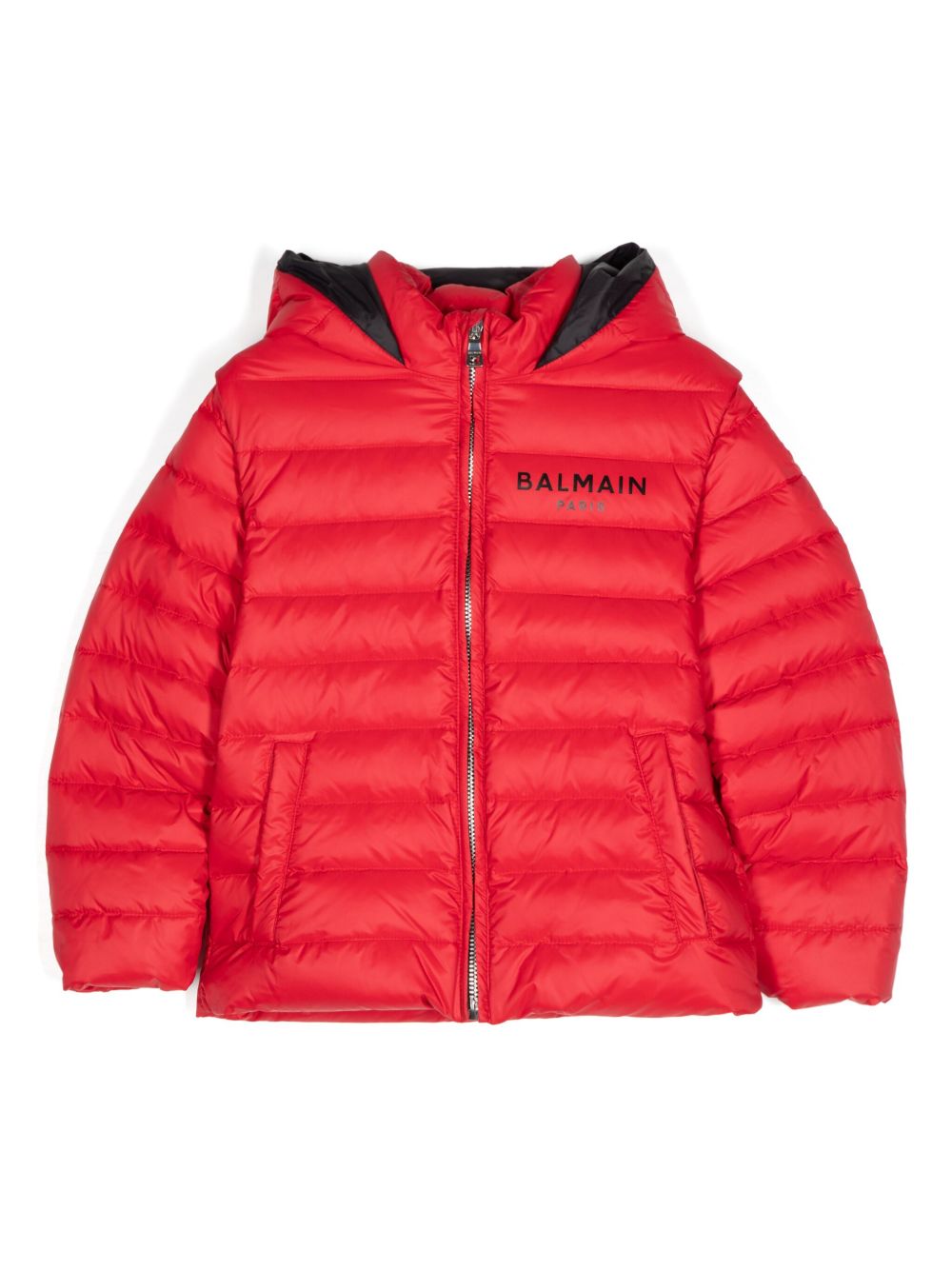 Balmain Kids logo印花填充夹克 - 红色