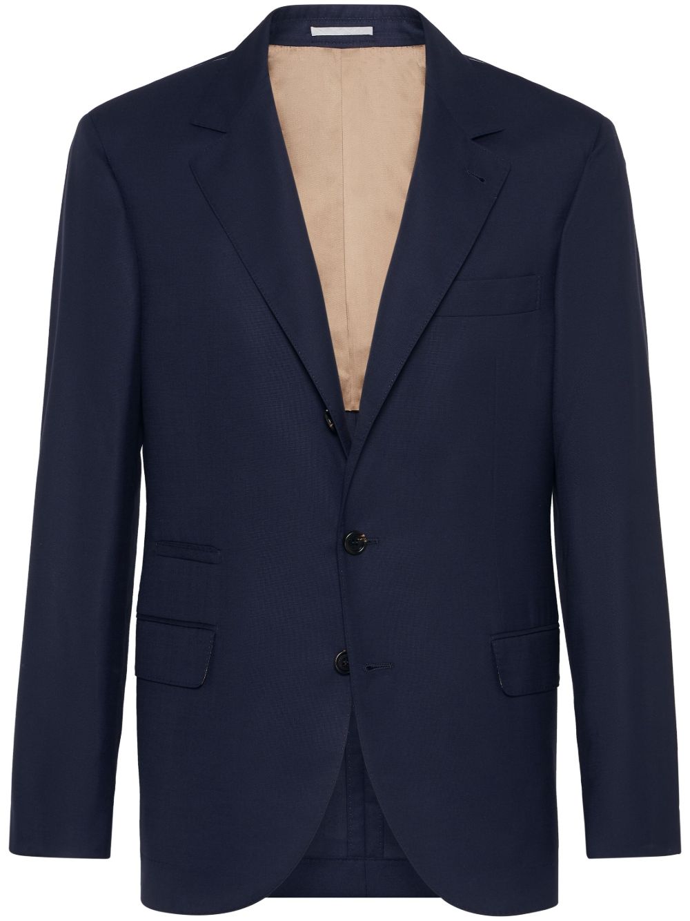 Brunello Cucinelli 单排扣羊毛真丝混纺西装夹克 - 蓝色