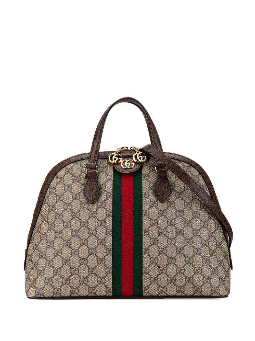 Gucci Pre-Owned GG Supreme Ophidia Web 中号斜挎包（2016–2024年典藏款） - 褐色