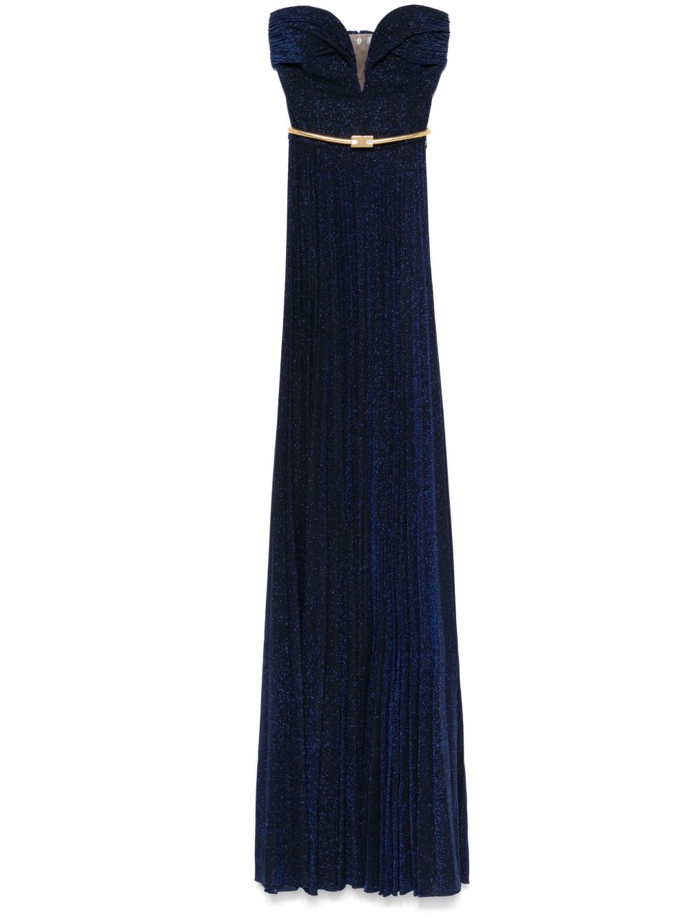Elisabetta Franchi 束腰金银丝超长连衣裙 - 蓝色
