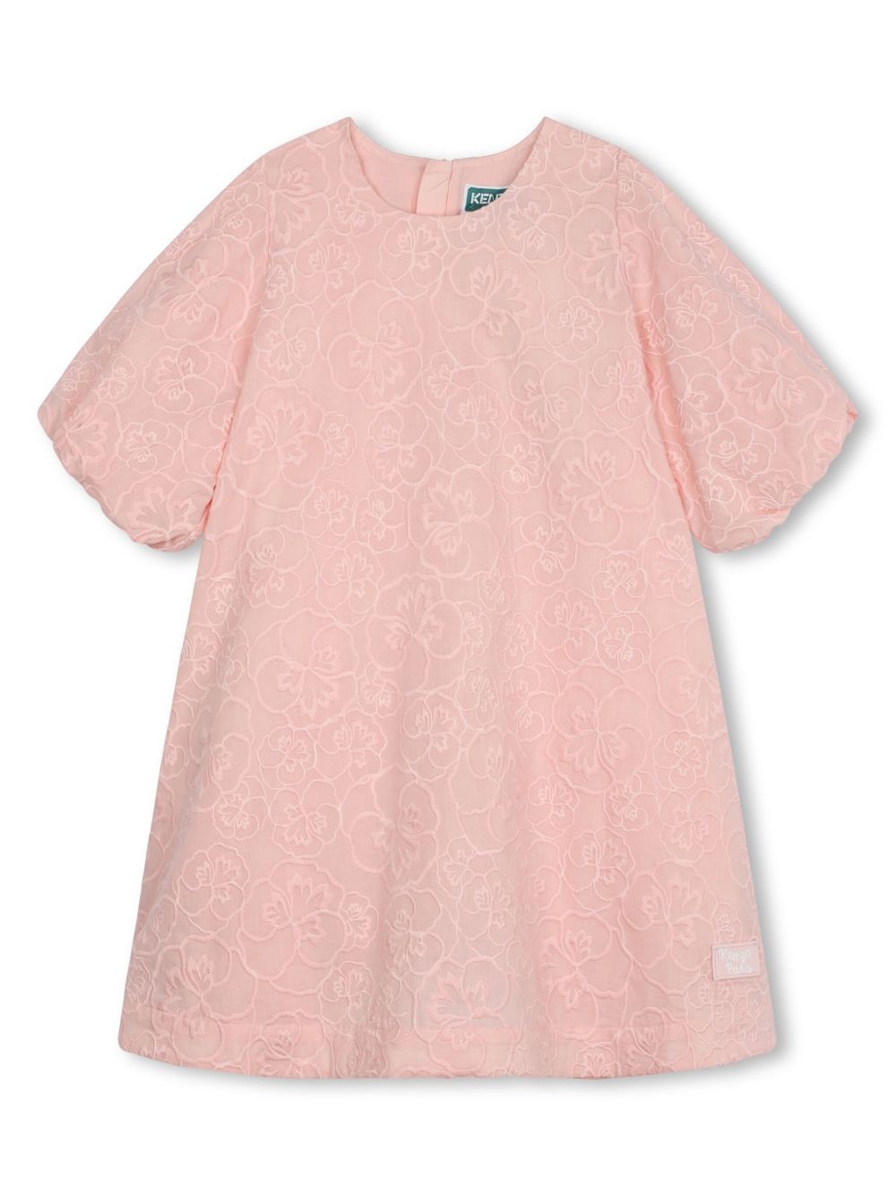 Kenzo Kids 花卉刺绣棉连衣裙 - 粉色