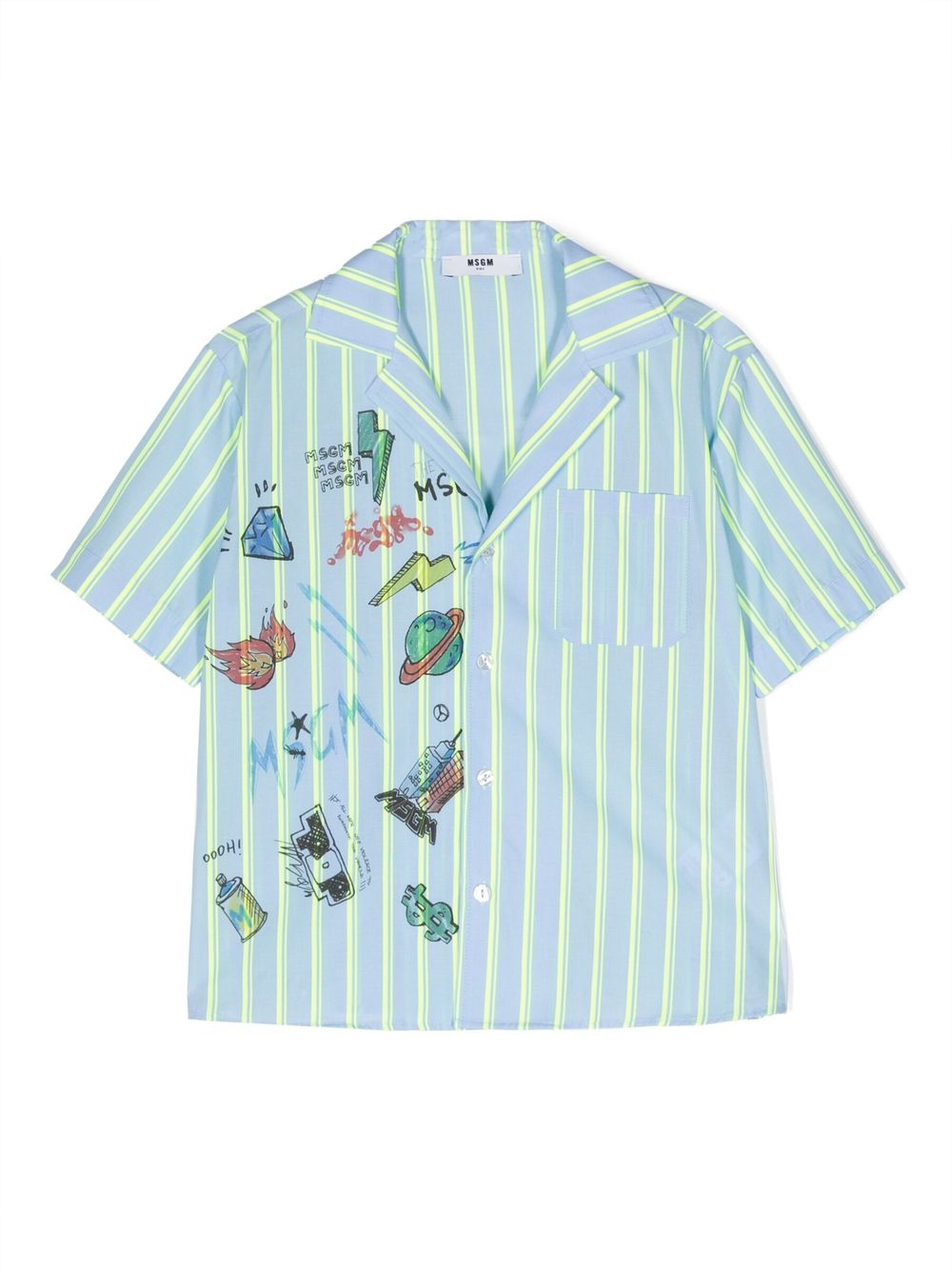 MSGM Kids 插画风条纹衬衫 - 蓝色