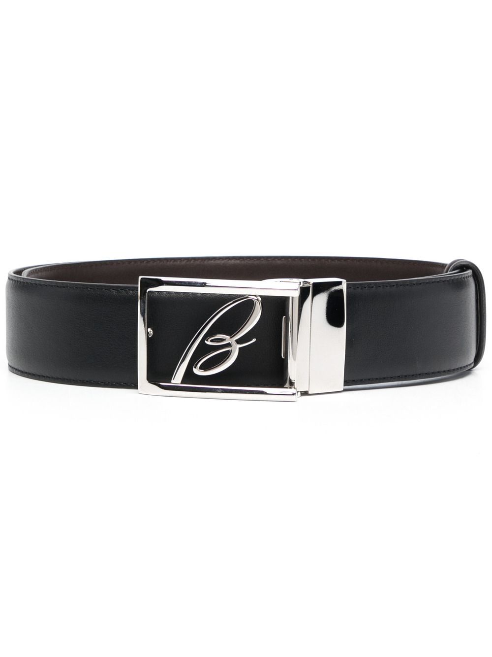 Brioni logo标牌皮质腰带 - 黑色