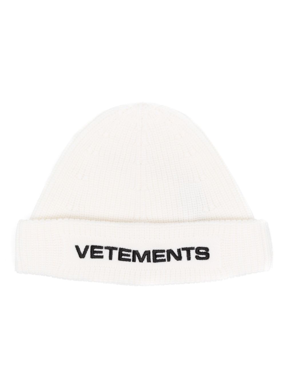 VETEMENTS logo刺绣罗纹针织套头帽 - 白色