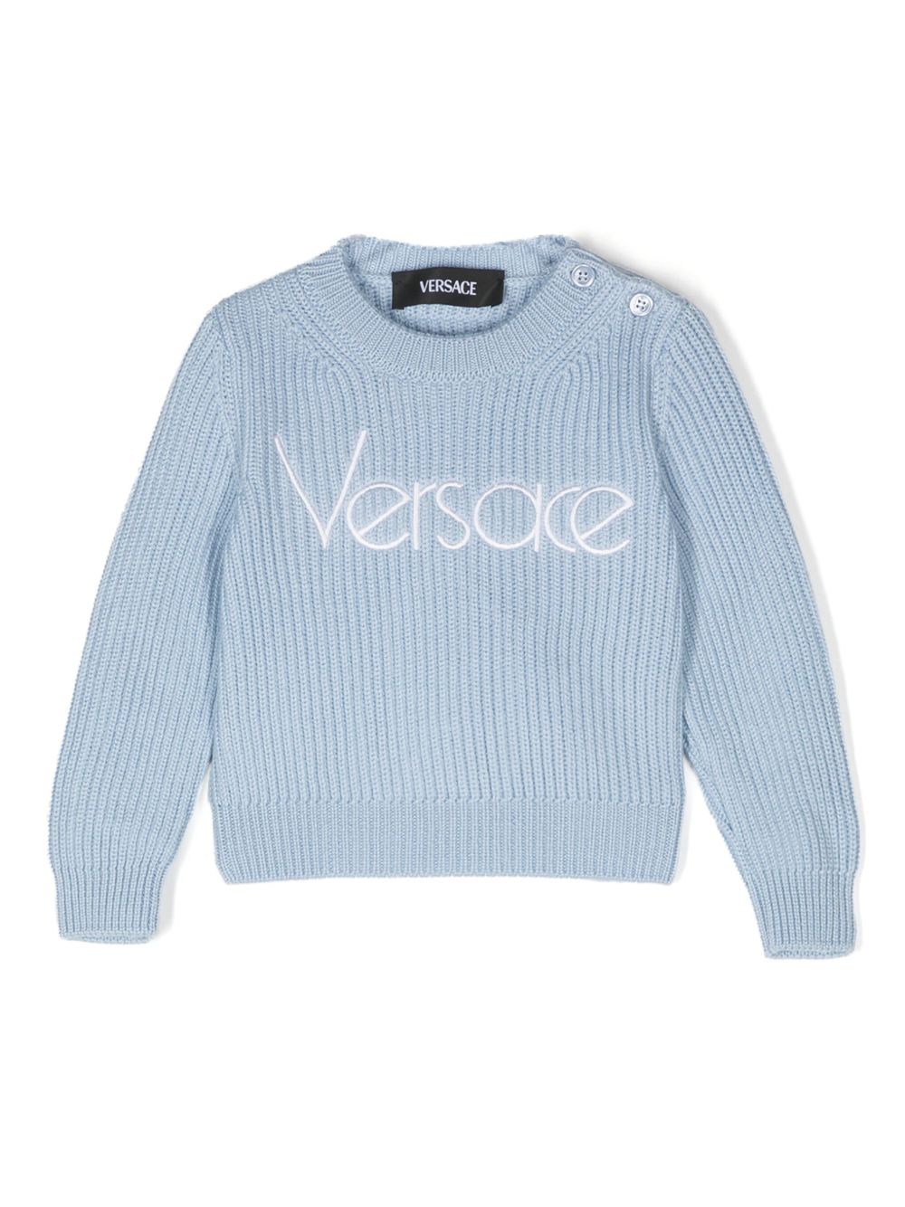 Versace Kids logo刺绣初剪羊毛毛衣 - 蓝色