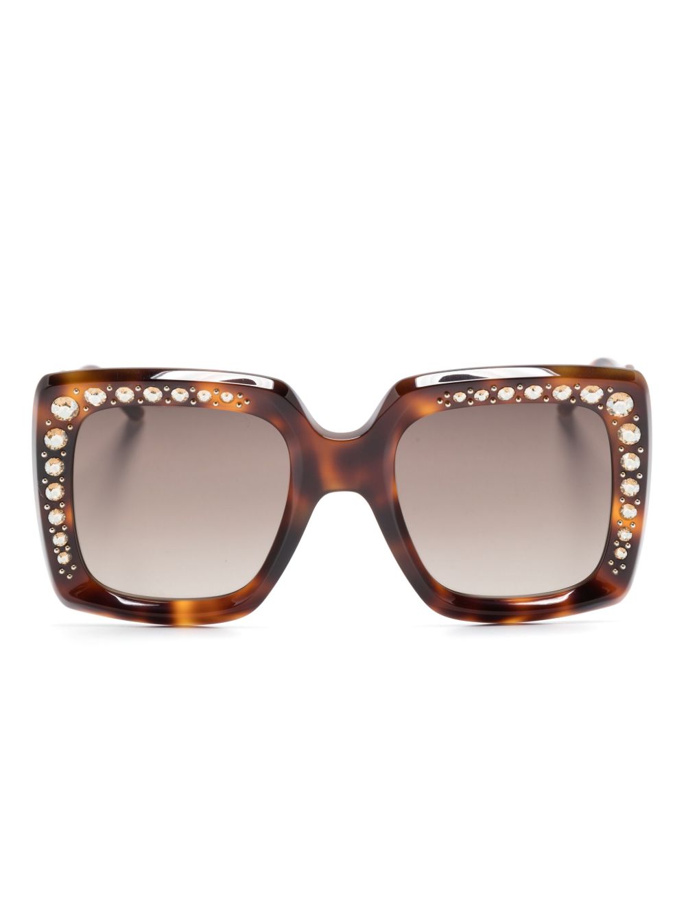 Carolina Herrera logo印花晶饰太阳眼镜 - 褐色